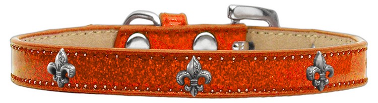 Silver Fleur De Lis Widget Dog Collar Orange Ice Cream Size 10